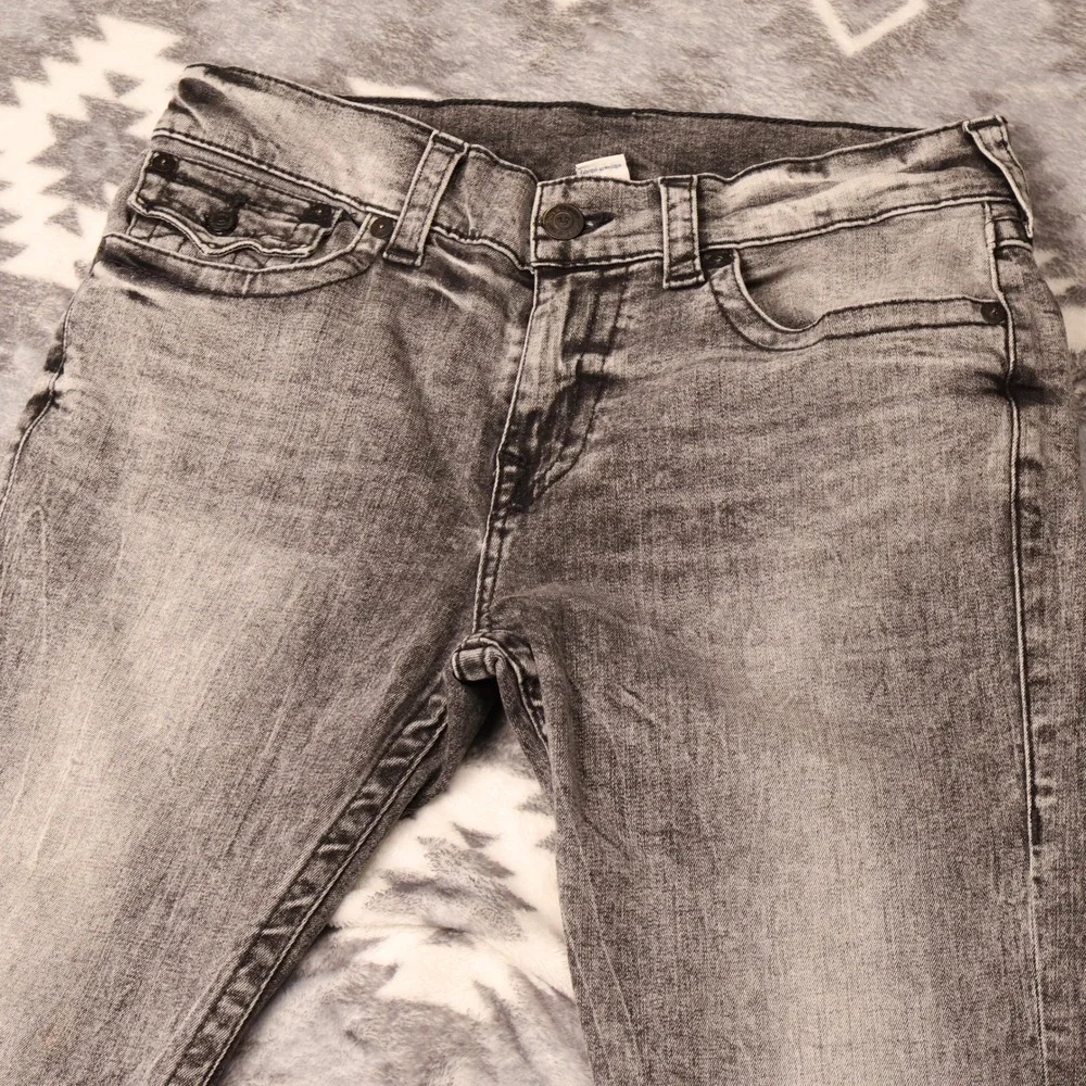 True Religion Geno Slim Straight Jeans Gray Acid Wash Denim 31x32